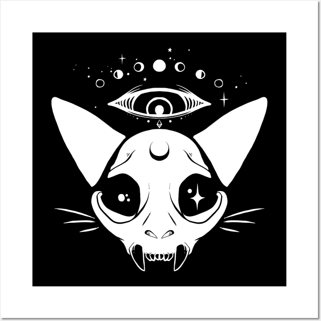 Space Cat Skull With Third Eye Wall Art by cellsdividing